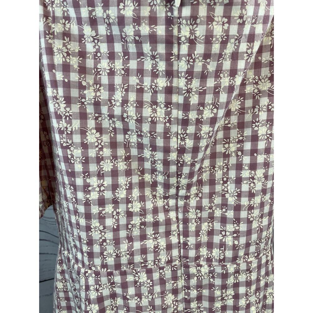 LOFT Outlet Floral Gingham Dress Size 14 Mauve Cream Puff Sleeve Cottagecore - Picture 4 of 6